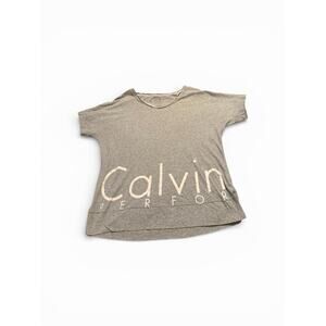Calvin Klein Women M Cotton Grey Shirt White Performance Athletic Spell Out Logo
